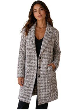 Amina Rubinacci Gray white Houndstooth Sweater Coat - Size 42/ US 6